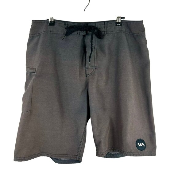 RVCA‎ Industry Swim Boardshorts Men 34 Brown Black Pocket Beach Ocean Surf - Picture 1 of 5